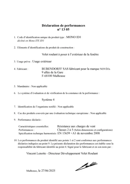 DoP nr 1305 Mono ID1 NOVEO