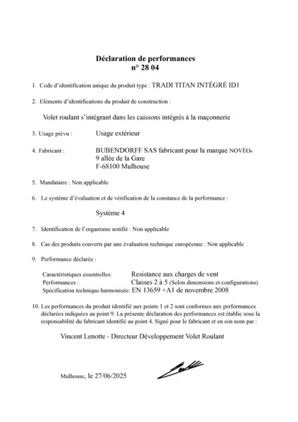 DoP nr 2804 Tradi Titan ID1 NOVEO