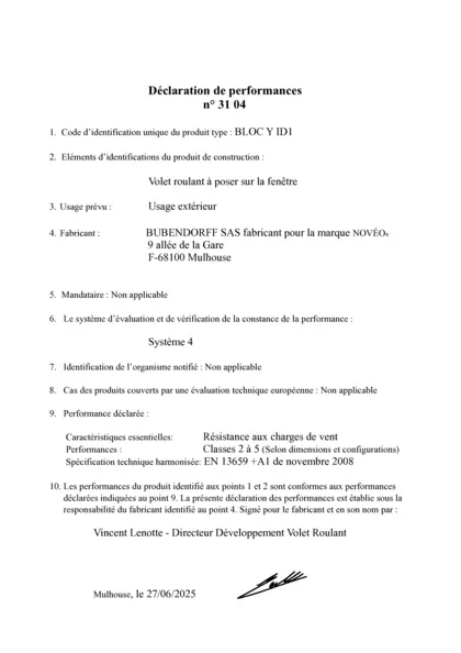 DoP nr 3104 Bloc Y ID1 NOVEO