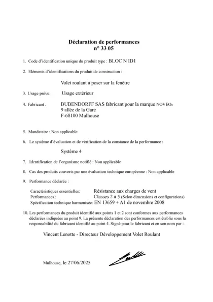 DoP nr 3305 Bloc N ID1 NOVEO